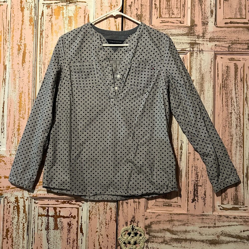 Tommy Hilfiger Black Polka Dot Button Down Shirt